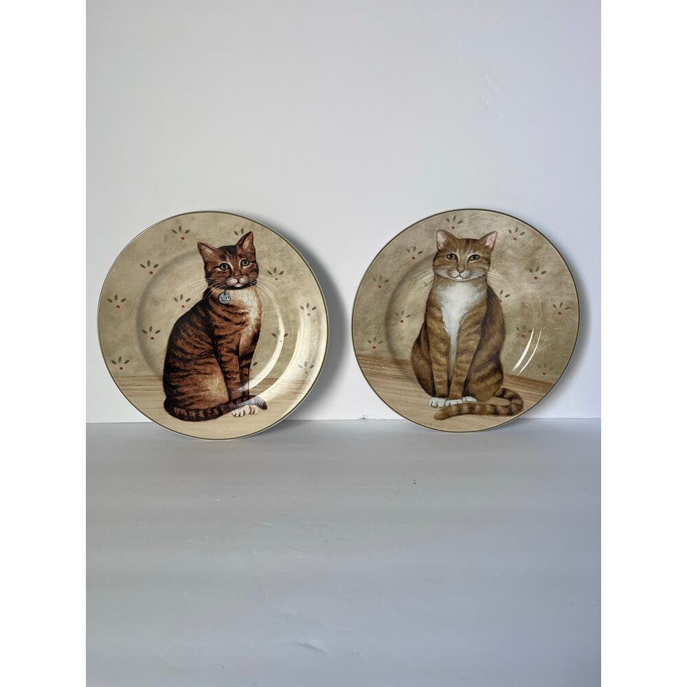 SET OF 2 DAVID CARTER BROWN CATS COLLECTION SALAD DESSERT PLATES ONEIDA